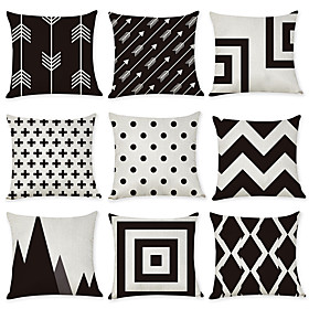 Set of 9 Linen Pillow Cover, Geometic Contemporary Fashion Modern Throw Pillow