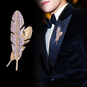 Gender:Men's; Gemstone:Crystal; Quantity:1pc; Theme:Feather,Creative; Shape:irregular; Style:Fashion,Rock,Luxury,Basic,Classic; Jewelry Type:Brooches; Occasion:Daily,Party,Wedding,Club,Work; Material:Rhinestone,Alloy; Width:2.3; Height:6.4; Design:Classic; Men's Crystal Brooches Classic Creative Feather Luxury Classic Basic Rock Fashion Rhinestone Brooch Jewelry Gold Silver For Wedding Party Daily Work Club