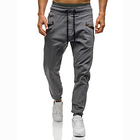 Men's Basic Slim Daily Going out Sweatpants Pants Solid Colored Full Length Drawstring Black Khaki Gray / Fall / Winter