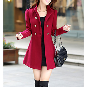 Women's Coat Solid Colored High Waist Basic Fall Winter Coats  Jackets Stand Collar Long Coat Business Long Sleeve Jacket Blue / Spring / Work