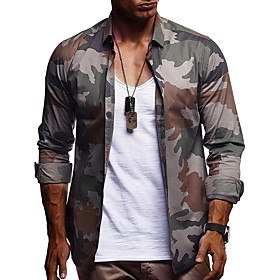 Men's Shirt Camo / Camouflage Long Sleeve Daily Tops Basic Elegant Button Down Collar Blue Purple Army Green / Work