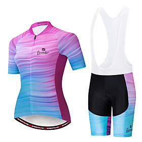 EVERVOLVE Women's Short Sleeve Cycling Jersey with Bib Shorts Summer Lycra Cotton White Black Stripes Bike Clothing Suit Anatomic Design Quick Dry Moisture Wic