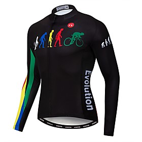 21Grams Rainbow Evolution Men's Long Sleeve Cycling Jersey - White Blue Yellow Bike Jersey Top UV Resistant Quick Dry Moisture Wicking Sports Winter Elastane T