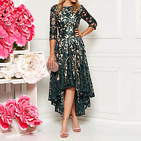 Green Half Sleeve Floral Midi Dress