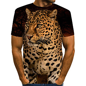 Men's T shirt Graphic Leopard 3D Animal Print Short Sleeve Daily Tops Vintage Rock Brown