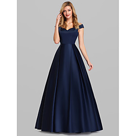 Ball Gown Elegant Quinceanera Prom Dress Off Shoulder Short Sleeve Floor Length Satin with Pleats 2021