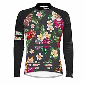 21Grams Floral Botanical Women's Long Sleeve Cycling Jersey - Black Bike Jersey Top Thermal Warm UV Resistant Anatomic Design Sports Winter Summer 100% Polyest