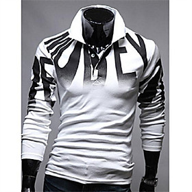 Men's Golf Shirt Tennis Shirt Letter Long Sleeve Daily Skinny Tops Basic Elegant Shirt Collar White Dark Gray