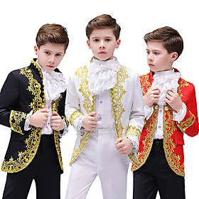 Prince Aristocrat Retro Vintage Medieval Coat Pants Outfits Masquerade Boys' Kid's Costume Hat White / Black / Red Vintage Cosplay Party Long Sleeve Pantsuit /