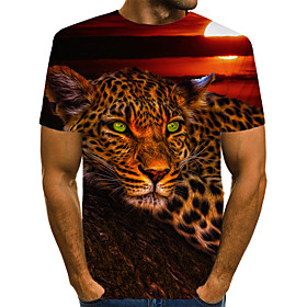 Men's T shirt Graphic Leopard 3D Animal Print Short Sleeve Daily Tops Vintage Rock Rainbow