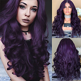 Synthetic Wig Body Wave Middle Part Wig Long Black Red Dark Purple Synthetic Hair 26 inch Women's Women Purple(non-lace)