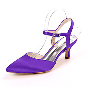 Women's Wedding Shoes Stiletto Heel Pointed Toe Wedding Sandals Minimalism Wedding Party  Evening Satin Solid Colored White Black Purple