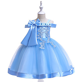 Kids Little Girls' Dress Butterfly Solid Colored Embroidered Bow Blue Red Yellow Knee-length Short Sleeve Cute Dresses Children's Day Slim