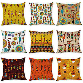 Set of 9 Linen Pillow Cover, Graphic Prints Printing Classic Traditional Throw Pillow