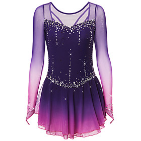 Figure Skating Dress Women's Girls' Ice Skating Dress Deep Blue Dark-Gray Violet Open Back Spandex High Elasticity Training Competition Skating Wear Solid Colo