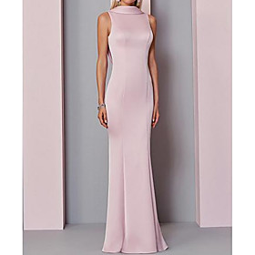 Mermaid / Trumpet Wedding Guest Formal Evening Dress High Neck Sleeveless Floor Length Polyester with Buttons 2021