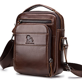 Men's Bags Cowhide Shoulder Messenger Bag Crossbody Bag Pattern / Print Solid Color Daily Office  Career MessengerBag Black Brown Coffee