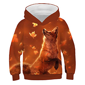 Sweat à capuche et Sweat Garçon Enfants Manches Longues Loup Imprimé 3D Renard Animal Imprimé Marron Enfants Hauts Actif Chic de Rue