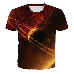 Men's T shirt Shirt Galaxy Graphic 3D Plus Size Print Short Sleeve Daily Tops Basic Exaggerated Round Neck Orange / Club