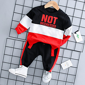 Toddler Boys' Clothing Set Long Sleeve Yellow Black Black  Red Red Cartoon Solid Colored Drawstring Print School Vacation Active Basic Regular