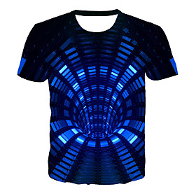 Men's T shirt Graphic Geometric 3D Plus Size Print Short Sleeve Daily Tops Basic Exaggerated Blue