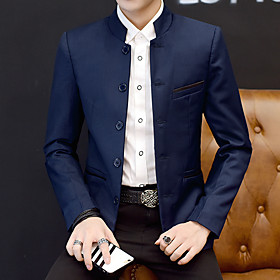 Fabric:Acrylic,Polyester,Cotton; Sleeve Length:Long Sleeve; Look After Me:Machine wash; Gender:Men's; Size Suggestion:This Style is TRUE to SIZE.; Elasticity:Inelastic; Occasion:Daily; Age Group:Adults; Outerwear Length:Regular; Fit Type:Slim; Pattern:Soli Men's Blazer Regular Solid Colored Daily Black / Wine / Navy Blue M / L / XL