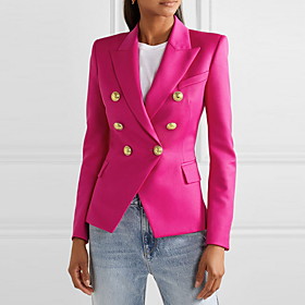 Women's Blazer Solid Colored Classic Classic  Timeless Long Sleeve Coat Fall Spring Office / Career Regular Jacket Fuchsia / Notch lapel collar / Work