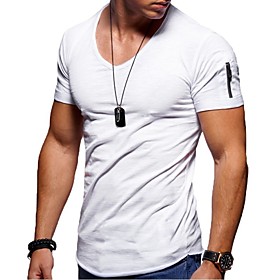 Men's Tee T shirt Solid Colored Short Sleeve Business Tops Basic Slim Fit Comfortable Big and Tall V Neck White Blue Purple / Summer