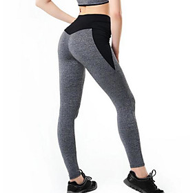 Women's High Waist Yoga Pants Patchwork Leggings Tummy Control Breathable Quick Dry Gray Fitness Gym Workout Winter Sports Activewear High Elasticity Skinny