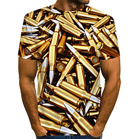 Men's T shirt Shirt Graphic Machine Plus Size Print Short Sleeve Daily Tops Basic Round Neck Gold / Summer