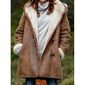 Women's Coat Solid Colored Fall  Winter Hooded Regular Coat Daily Long Sleeve Jacket Gray