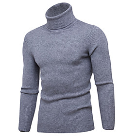 Men's Pullover Solid Colored Cotton Long Sleeve Slim Sweater Cardigans Pullover Fall Winter Gray Light gray Black