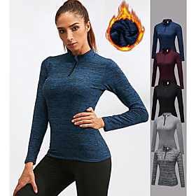 YUERLIAN Women's Pullover Running Shirt Yoga Top Winter Burgundy Black Blue Light Grey Gray Fleece Gym Workout Running Tee Tshirt Sweatshirt Long Sleeve Sport