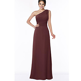 A-Line One Shoulder Floor Length Chiffon Bridesmaid Dress with Ruching