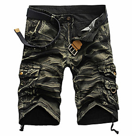 Men's Streetwear Shorts Tactical Cargo Pants Camouflage Solid Color Knee Length Black Red Army Green Khaki Green
