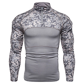 Men's Long Sleeve Running Shirt Patchwork Quarter Zip Tee Tshirt Top Cotton Thermal Warm Breathable Soft Fitness Gym Workout Running Jogging Sportswear Camo /