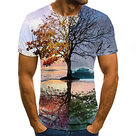 Men's T shirt Shirt 3D Print Short Sleeve Daily Tops Round Neck Rainbow