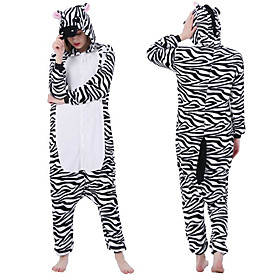 Kigurumi Pajamas Adults' Animal Zebra Onesie Pajamas Polar Fleece Black / White Cosplay For Men and Women Animal Sleepwear Cartoon Festival / Holiday Costumes