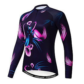 21Grams Floral Botanical Women's Long Sleeve Cycling Jersey - Violet Bike Jersey Top Thermal Warm Anatomic Design Quick Dry Sports Winter Elastane Terylene Pol