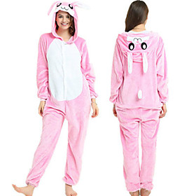 Adults' Kigurumi Pajamas Rabbit Bunny Onesie Pajamas Flannelette Pink Cosplay For Men and Women Animal Sleepwear Cartoon Festival / Holiday Costumes