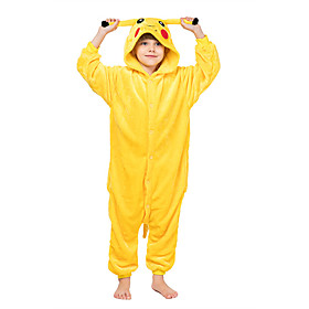Kigurumi Pajamas Nightwear Camouflage Kid's Animal Pika Pika Onesie Pajamas Coral fleece Yellow Cosplay For Boys and Girls Animal Sleepwear Cartoon Festival /