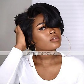 Synthetic Wig kinky Straight Asymmetrical Wig Short Natural Black Synthetic Hair 7 inch Women's Best Quality Black