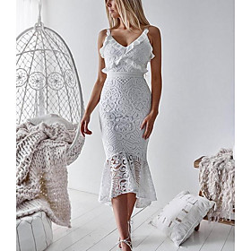 Women's Strap Dress Midi Dress White Sleeveless Solid Colored Hot Slim S M L XL