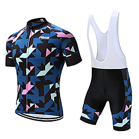 21Grams Men's Short Sleeve Cycling Jersey with Bib Shorts Polyester Bule / Black Solid Color Geometic Bike Clothing Suit UV Resistant 3D Pad Quick Dry Breathab