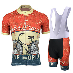 21Grams Men's Short Sleeve Cycling Jersey with Bib Shorts Summer Spandex Polyester Jacinth Gray Blue Retro Patchwork Solid Color Bike Clothing Suit UV Resistan
