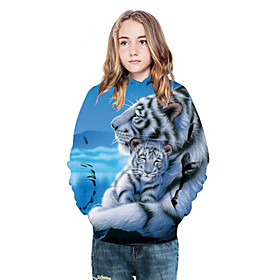 Sweat à capuche et Sweat Fille Enfants Manches Longues 3D effet Bloc de couleur 3D Animal Bleu clair Enfants Hauts Actif Punk et gothique Le Jour des enfants