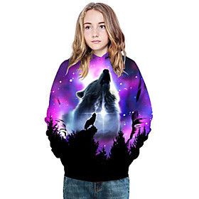 Sweat à capuche et Sweat Fille Enfants Manches Longues 3D effet Bloc de couleur 3D Animal Violet Enfants Hauts Actif Punk et gothique Le Jour des enfants