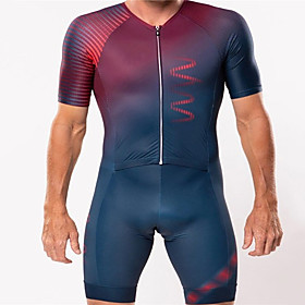21Grams Men's Short Sleeve Triathlon Tri Suit Spandex RedBlue Gradient Bike UV Resistant Quick Dry Breathable Sports Gradient Mountain Bike MTB Road Bike Cycli