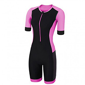21Grams Women's Short Sleeve Triathlon Tri Suit Spandex Pink / Black Solid Color Bike UV Resistant Quick Dry Breathable Sports Solid Color Mountain Bike MTB Ro