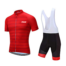 21Grams Men's Short Sleeve Cycling Jersey with Bib Shorts Polyester RedBlack Stripes Solid Color Geometic Bike Clothing Suit UV Resistant 3D Pad Quick Dry Brea